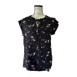 Buffalo David Bitton Black Floral Tie Front Shirt Small